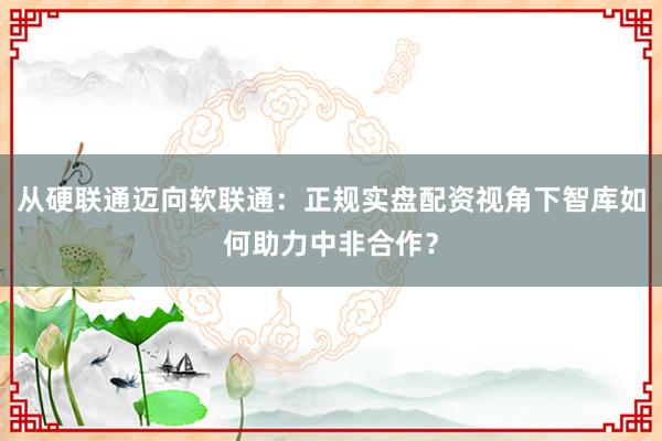 从硬联通迈向软联通：正规实盘配资视角下智库如何助力中非合作？