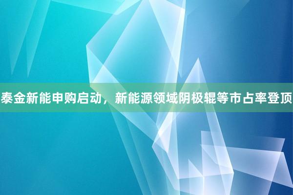 泰金新能申购启动，新能源领域阴极辊等市占率登顶